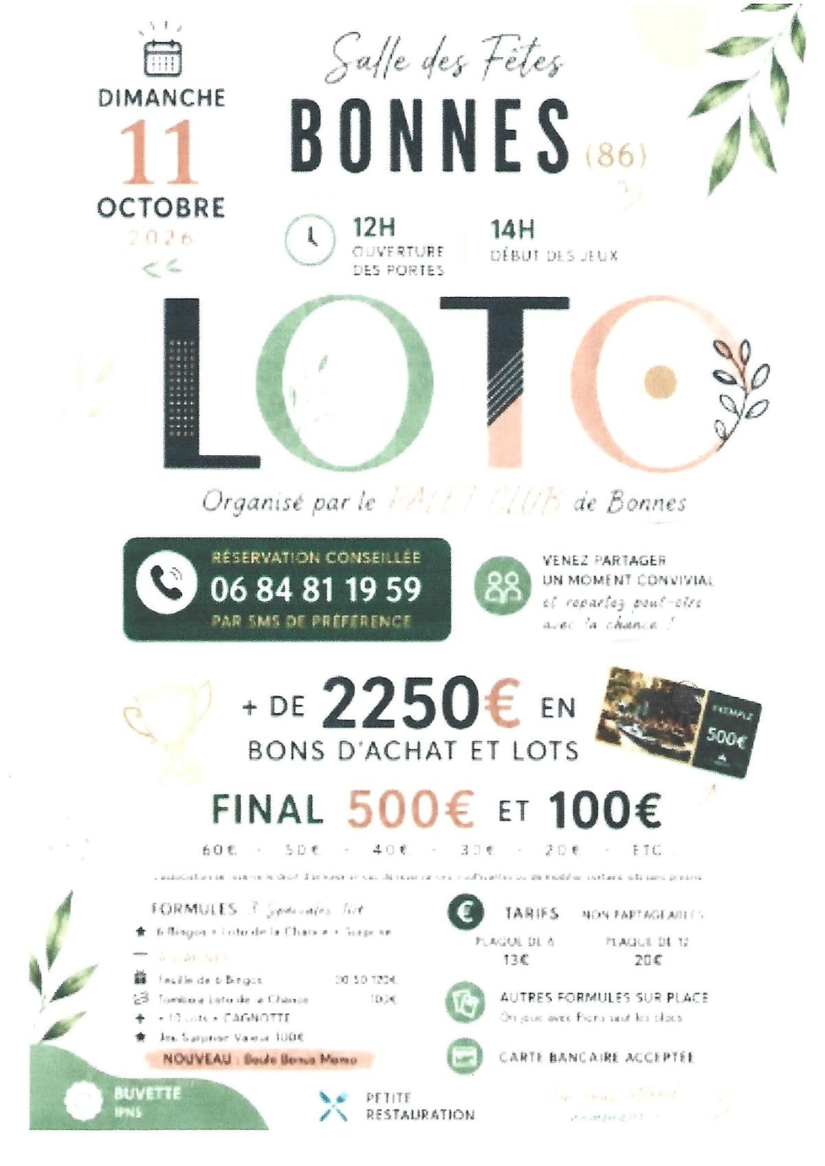 LOTO par le PALET CLUB de Bonnes — Bonnes